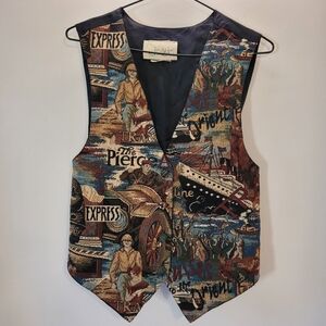 Vintage Jessie Boat Captain Brocade Tapestry Boho Buttoned Vest - M
